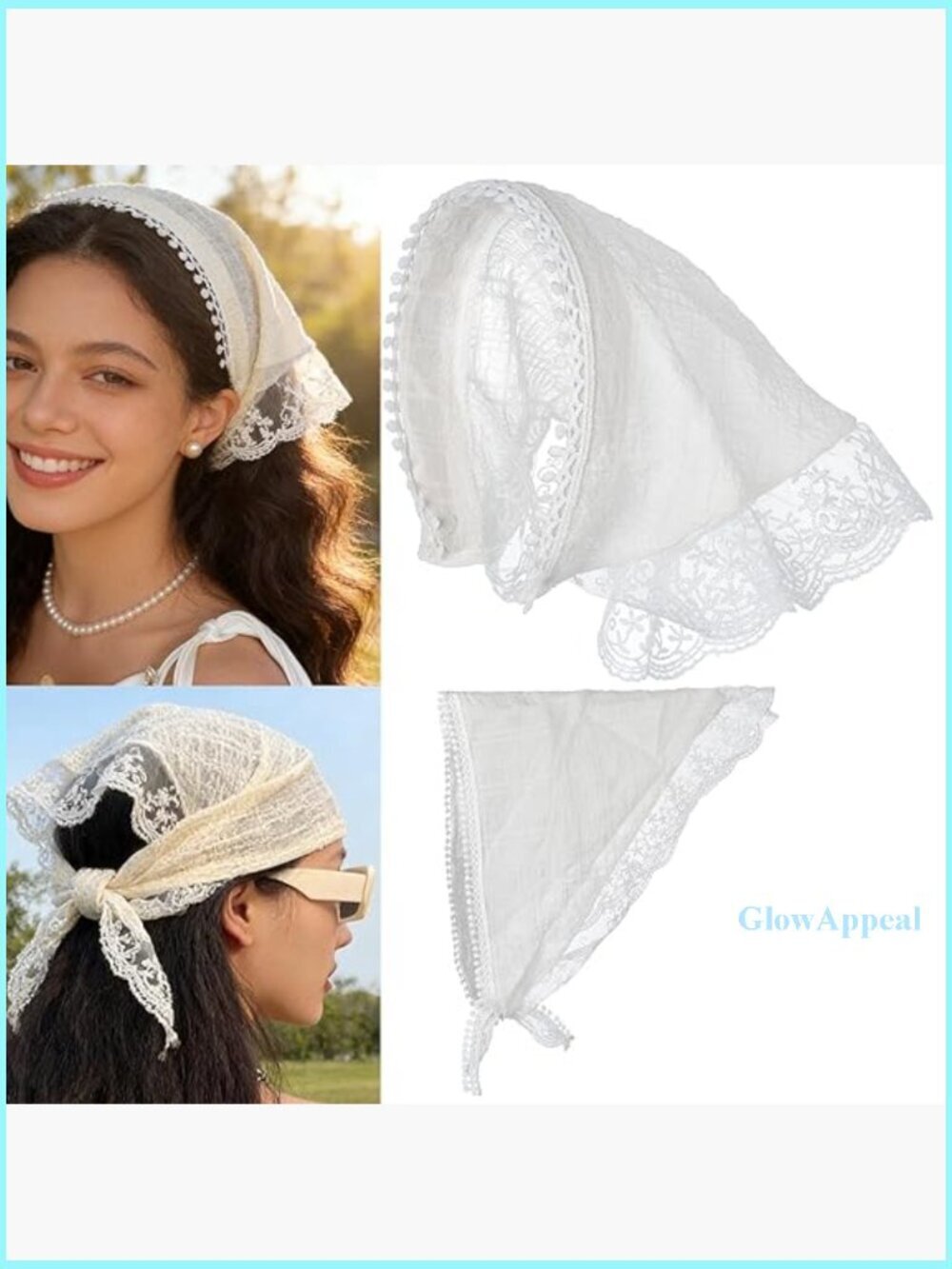 2-Piece Lace Headband and Triangle Scarf Set, Adjustable Polyester Hair